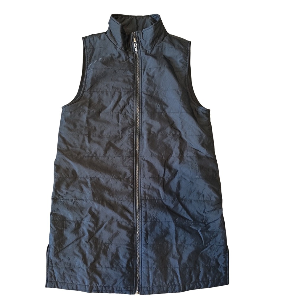 umge women Black Quilted Longline Vest Mock Neck Full Zip Sleeveless Jacket L